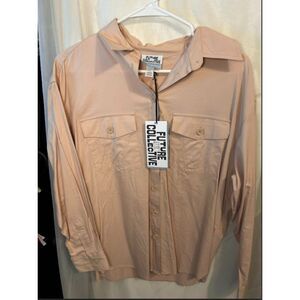 511 Beige Button-Up Long Sleeve Utility Shirt Jacket Fall Winter Layering Top